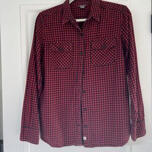 Fall Shirt! Eddie Bauer Women's Sz L Forest‎ Flannel Shirt Red Plaid Pockets